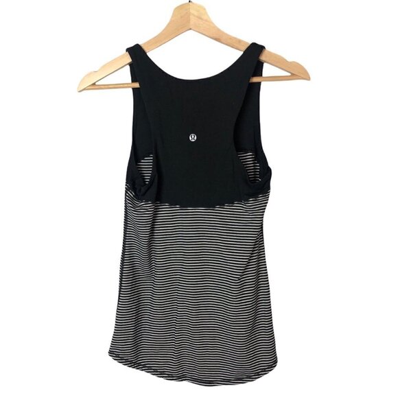 Lululemon Run: First Base Black & White Stripe Athletic Tank Top 4 - Picture 3 of 7